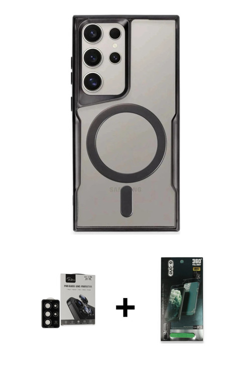 ieg™ Galaxy S24 Ultra Kılıf Yadigar Klasik Özel Seri - Şeffaf 360 Full Body Arka Koruyucu + Siyah PV