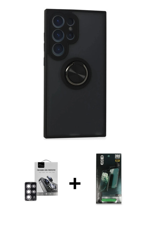 ieg™ Galaxy S24 Ultra Kılıf Yörünge Çizgi - Şeffaf 360 Full Body Arka Koruyucu + Pembe PVD Metal Kam