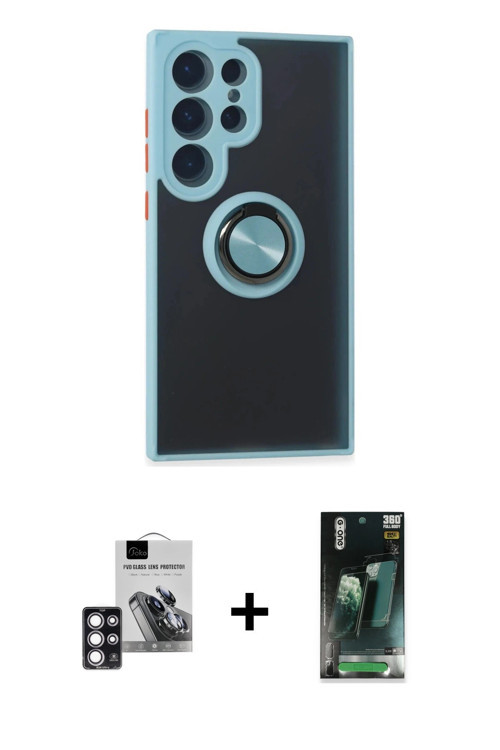 ieg™ Galaxy S24 Ultra Kılıf Yörünge Çizgi - Şeffaf 360 Full Body Arka Koruyucu + Pembe PVD Metal Kam