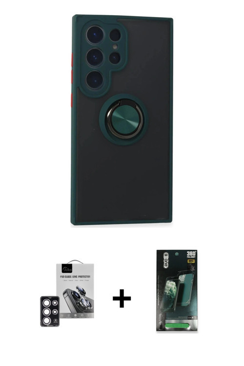 ieg™ Galaxy S24 Ultra Kılıf Yörünge Çizgi - Şeffaf 360 Full Body Arka Koruyucu + Pembe PVD Metal Kam