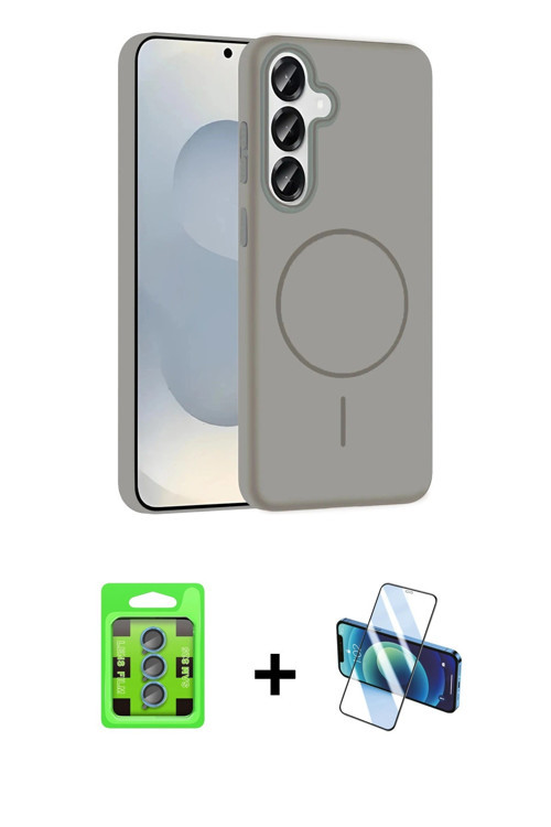 ieg™ Galaxy S25 Kılıf Siluet Doku Özel Seri - Siyah 3D Antistatik Seramik Nano Ekran Koruyucu + Mavi