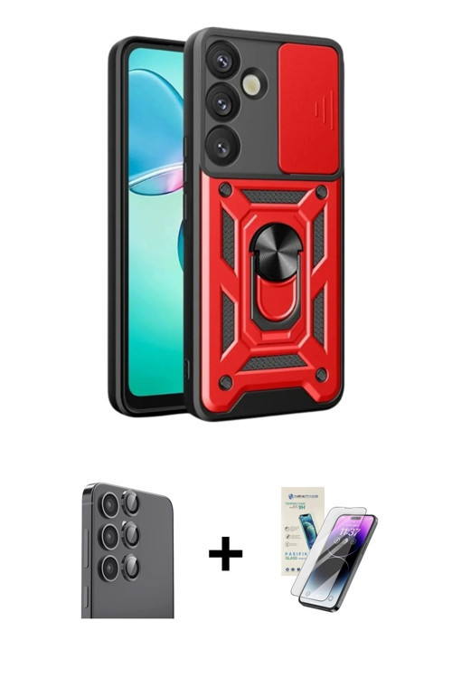 ieg™ Galaxy S25 Kılıf Ahenk Klasik - Şeffaf Pasifik Cam Ekran Koruyucu + Siyah Raze Metal Kamera Len