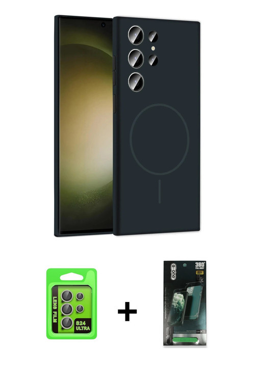 ieg™ Galaxy S24 Ultra Kılıf Yankı Form Serisi - Şeffaf 360 Full Body Arka Koruyucu + Gri Raze Metal