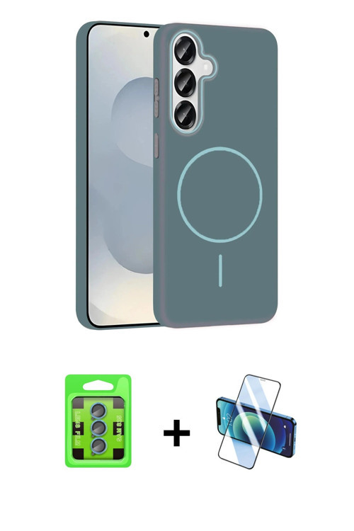 ieg™ Galaxy S25 Kılıf Siluet Doku Özel Seri - Siyah 3D Antistatik Seramik Nano Ekran Koruyucu + Mavi