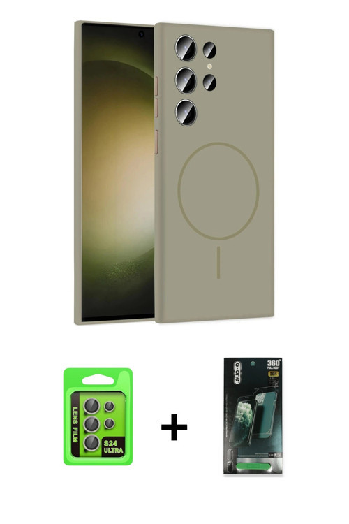 ieg™ Galaxy S24 Ultra Kılıf Yankı Form Serisi - Şeffaf 360 Full Body Arka Koruyucu + Gri Raze Metal