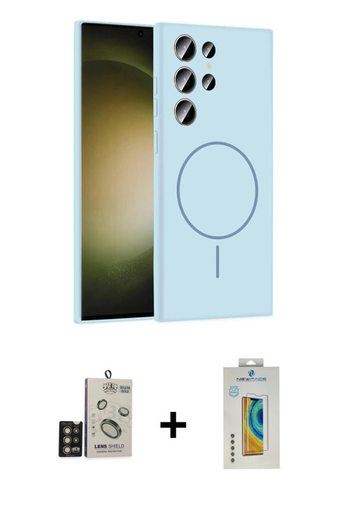 ieg™ Galaxy S24 Ultra Kılıf Yankı Form Serisi - Siyah Polymer Nano Ekran Koruyucu + Gold Bilvis Tita