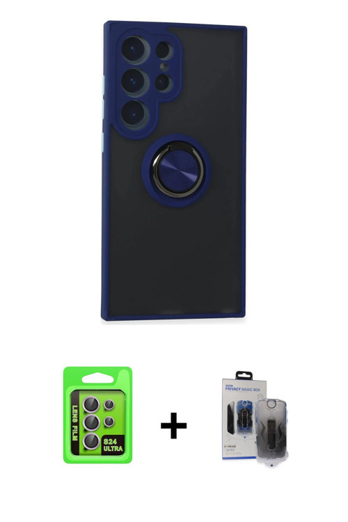 ieg™ Galaxy S24 Ultra Kılıf Yörünge Çizgi - Siyah Vanessa Magic Hayalet Cam + Mor Raze Metal Kamera