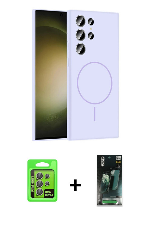 ieg™ Galaxy S24 Ultra Kılıf Yankı Form Serisi - Şeffaf 360 Full Body Arka Koruyucu + Gri Raze Metal