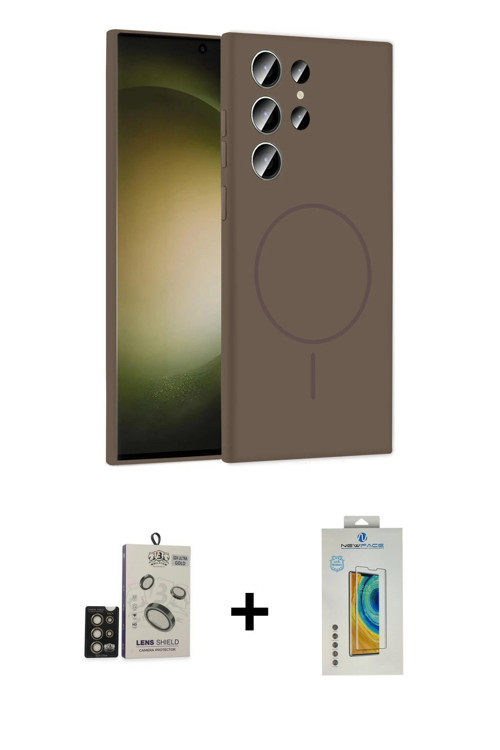 ieg™ Galaxy S24 Ultra Kılıf Yankı Form Serisi - Siyah Polymer Nano Ekran Koruyucu + Gold Bilvis Tita