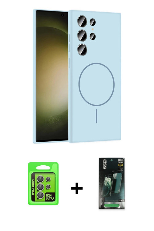 ieg™ Galaxy S24 Ultra Kılıf Yankı Form Serisi - Şeffaf 360 Full Body Arka Koruyucu + Gri Raze Metal