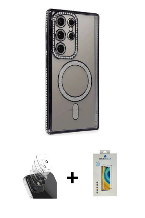 ieg™ Galaxy S24 Ultra Kılıf Zirve Doku Prime - Siyah Polymer Nano Ekran Koruyucu + Şeffaf Kamera Len