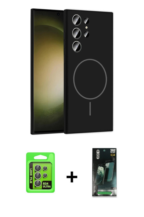 ieg™ Galaxy S24 Ultra Kılıf Yankı Form Serisi - Şeffaf 360 Full Body Arka Koruyucu + Gri Raze Metal