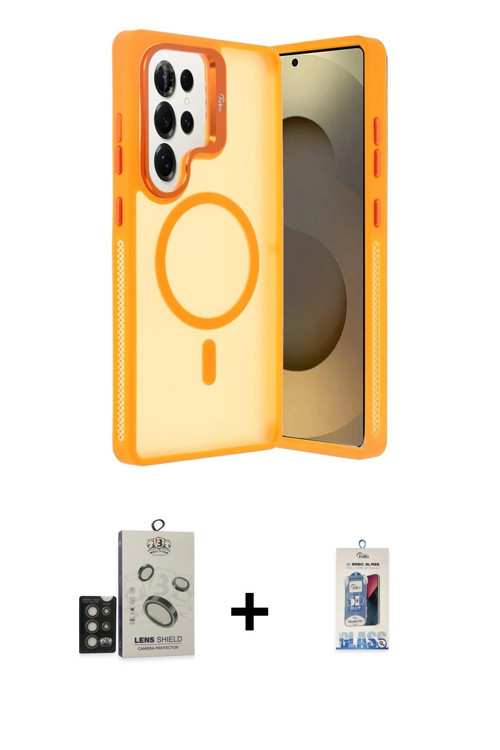 ieg™ Galaxy S25 Ultra Kılıf Akış Form - Siyah Joko Magic 5D Cam + Titan Gri Bilvis Titan Kamera Lens
