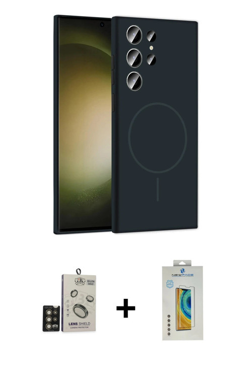 ieg™ Galaxy S24 Ultra Kılıf Yankı Form Serisi - Siyah Polymer Nano Ekran Koruyucu + Gold Bilvis Tita