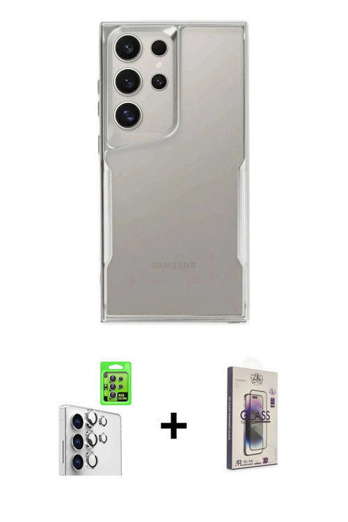 ieg™ Galaxy S25 Ultra Kılıf Akış Çizgi Koleksiyonu - Siyah Bilvis 3D Cam Ekran Koruyucu + Gümüş Raze