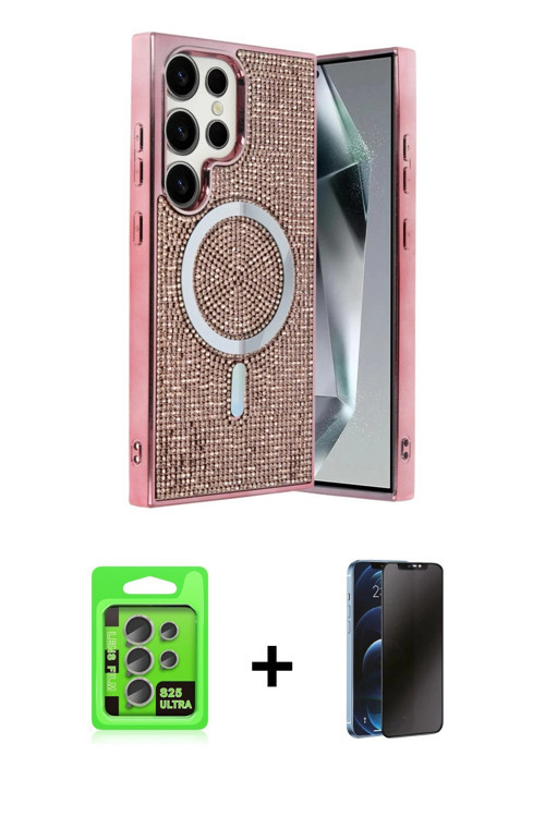 ieg™ Galaxy S25 Ultra Kılıf Eksen Çizgi - Siyah 3D Antistatik Hayalet Cam Ekran Koruyucu + Natural G