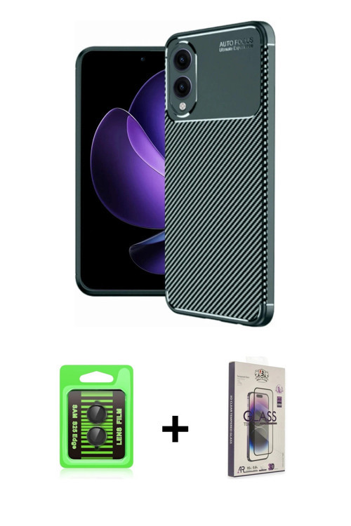 ieg™ Galaxy S25 Edge Kılıf Eksen Form Prime - Siyah Bilvis 3D Cam Ekran Koruyucu + Siyah Raze Metal