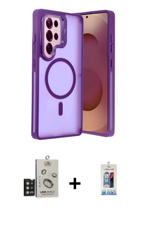 ieg™ Galaxy S25 Ultra Kılıf Akış Form - Siyah Joko Magic 5D Cam + Titan Gri Bilvis Titan Kamera Lens