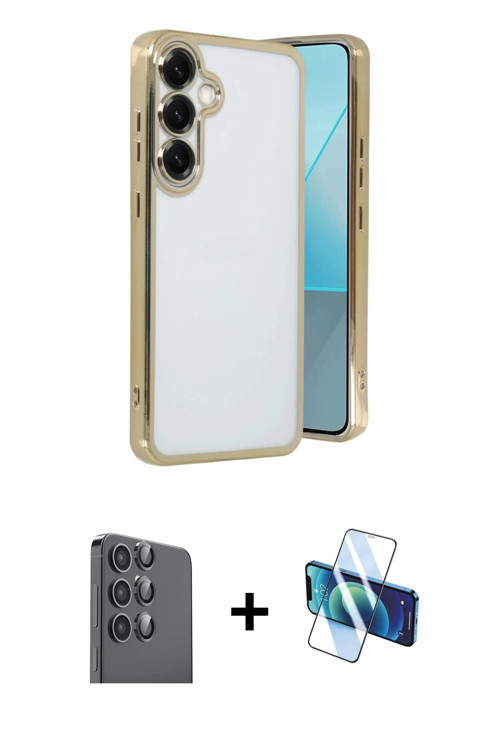 ieg™ Galaxy S25 Kılıf Vadi Minimal - Siyah 3D Antistatik Cam Ekran Koruyucu + Siyah Raze Metal Kamer
