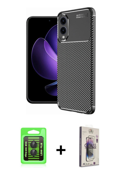 ieg™ Galaxy S25 Edge Kılıf Eksen Form Prime - Siyah Bilvis 3D Cam Ekran Koruyucu + Siyah Raze Metal