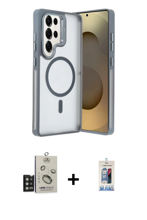 ieg™ Galaxy S25 Ultra Kılıf Akış Form - Siyah Joko Magic 5D Cam + Titan Gri Bilvis Titan Kamera Lens