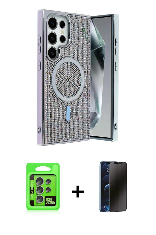 ieg™ Galaxy S25 Ultra Kılıf Eksen Çizgi - Siyah 3D Antistatik Hayalet Cam Ekran Koruyucu + Natural G