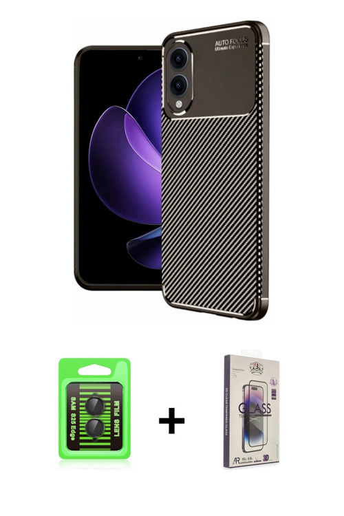 ieg™ Galaxy S25 Edge Kılıf Eksen Form Prime - Siyah Bilvis 3D Cam Ekran Koruyucu + Siyah Raze Metal