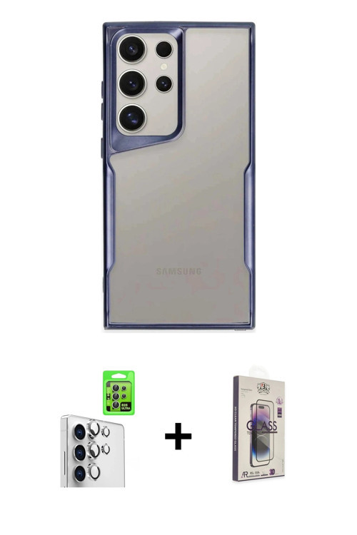 ieg™ Galaxy S25 Ultra Kılıf Akış Çizgi Koleksiyonu - Siyah Bilvis 3D Cam Ekran Koruyucu + Gümüş Raze