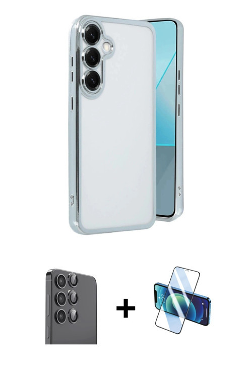 ieg™ Galaxy S25 Kılıf Vadi Minimal - Siyah 3D Antistatik Cam Ekran Koruyucu + Siyah Raze Metal Kamer