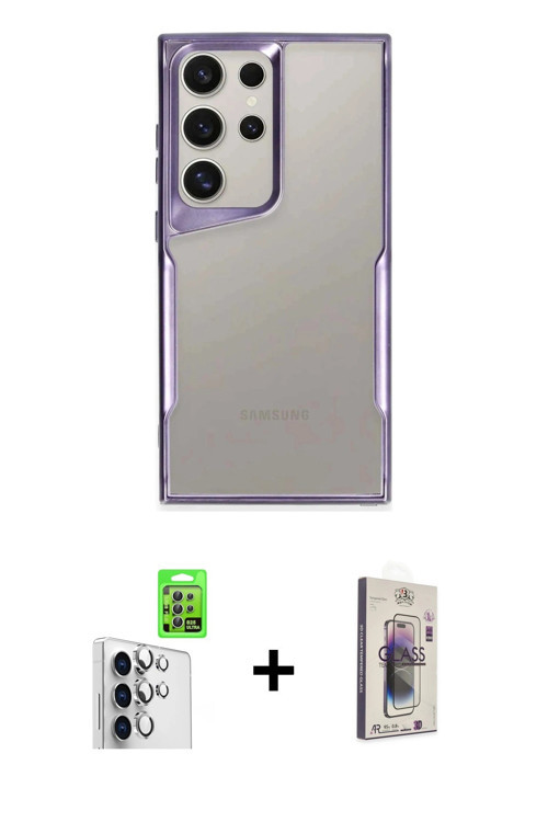 ieg™ Galaxy S25 Ultra Kılıf Akış Çizgi Koleksiyonu - Siyah Bilvis 3D Cam Ekran Koruyucu + Gümüş Raze