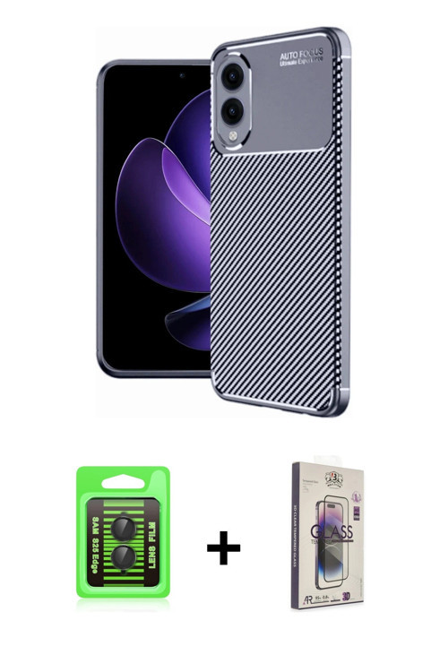 ieg™ Galaxy S25 Edge Kılıf Eksen Form Prime - Siyah Bilvis 3D Cam Ekran Koruyucu + Siyah Raze Metal