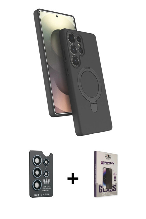 ieg™ Galaxy S25 Ultra Kılıf İz Işık Koleksiyonu - Siyah Bilvis Hayalet Cam Ekran Koruyucu + Lacivert