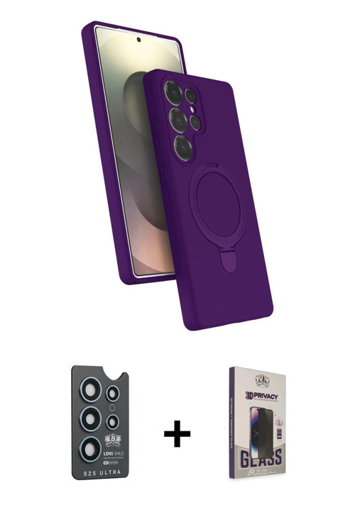 ieg™ Galaxy S25 Ultra Kılıf İz Işık Koleksiyonu - Siyah Bilvis Hayalet Cam Ekran Koruyucu + Lacivert