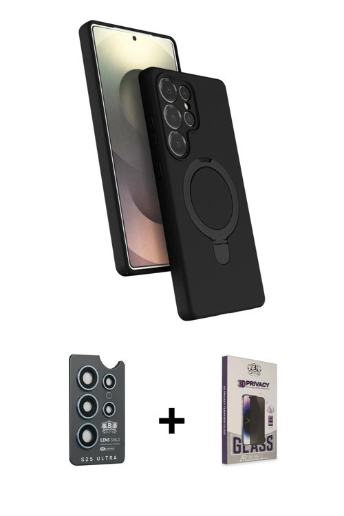 ieg™ Galaxy S25 Ultra Kılıf İz Işık Koleksiyonu - Siyah Bilvis Hayalet Cam Ekran Koruyucu + Lacivert