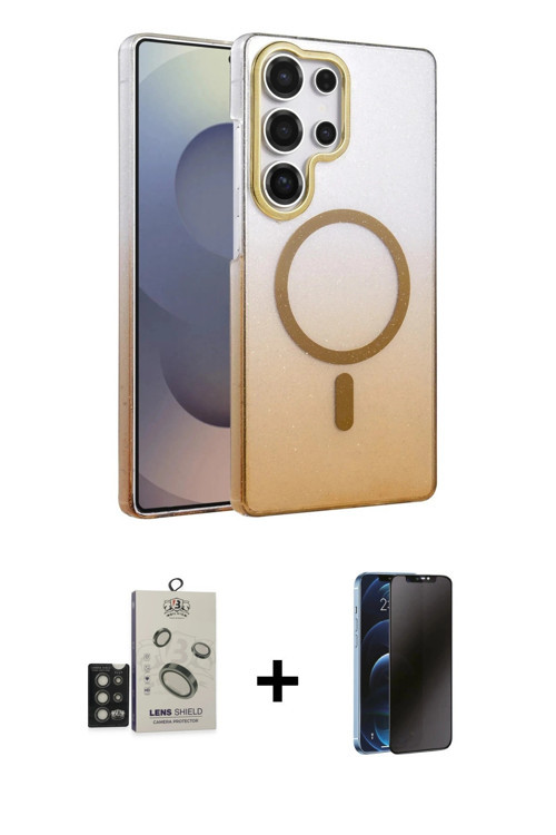 ieg™ Galaxy S25 Ultra Kılıf Ahenk Doku Özel Seri - Siyah 3D Antistatik Hayalet Cam Ekran Koruyucu +