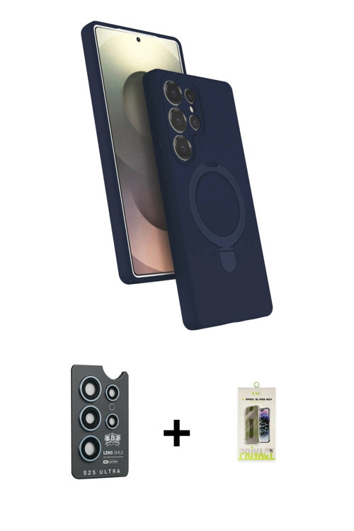 ieg™ Galaxy S25 Ultra Kılıf İz Işık Koleksiyonu - Siyah Joko Magic 5D Hayalet Cam + Lacivert Bilvis