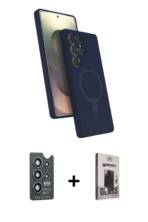 ieg™ Galaxy S25 Ultra Kılıf İz Işık Koleksiyonu - Siyah Bilvis Hayalet Cam Ekran Koruyucu + Lacivert