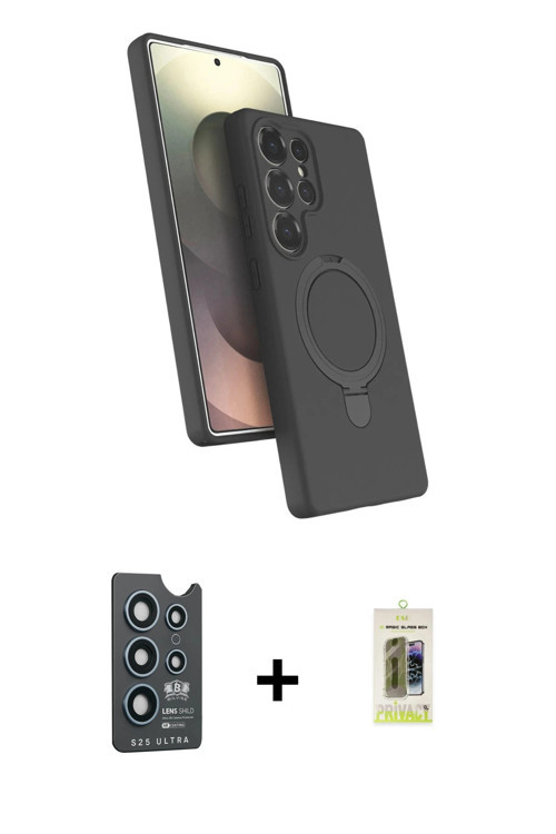 ieg™ Galaxy S25 Ultra Kılıf İz Işık Koleksiyonu - Siyah Joko Magic 5D Hayalet Cam + Lacivert Bilvis