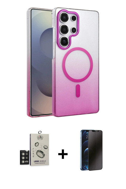 ieg™ Galaxy S25 Ultra Kılıf Ahenk Doku Özel Seri - Siyah 3D Antistatik Hayalet Cam Ekran Koruyucu +