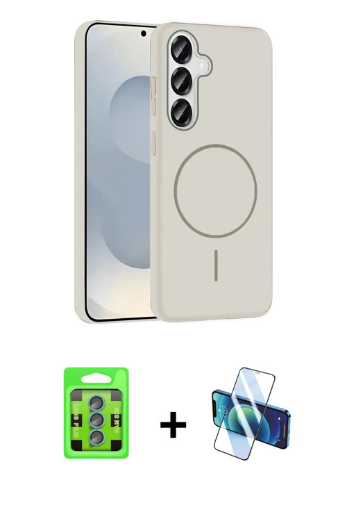 ieg™ Galaxy S25 Kılıf Siluet Doku Özel Seri - Siyah 3D Antistatik Seramik Nano Ekran Koruyucu + Mavi