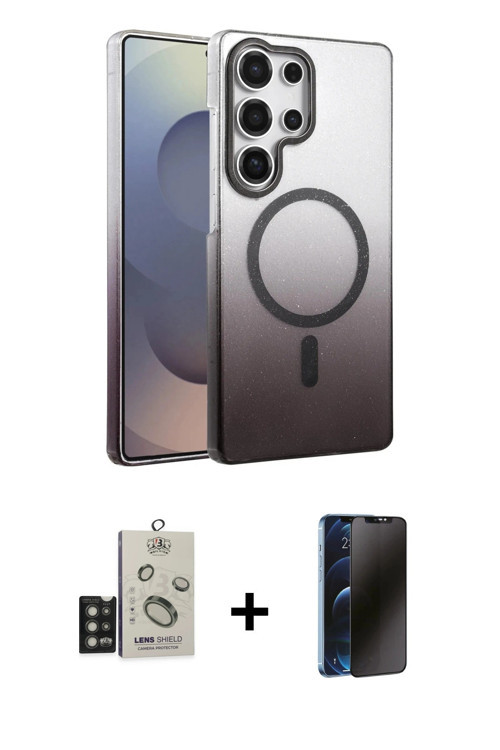 ieg™ Galaxy S25 Ultra Kılıf Ahenk Doku Özel Seri - Siyah 3D Antistatik Hayalet Cam Ekran Koruyucu +