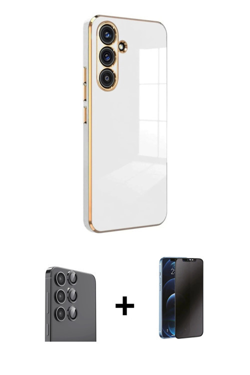 ieg™ Galaxy S25 Kılıf Yankı Serisi - Siyah 3D Antistatik Hayalet Cam Ekran Koruyucu + Siyah Raze Met