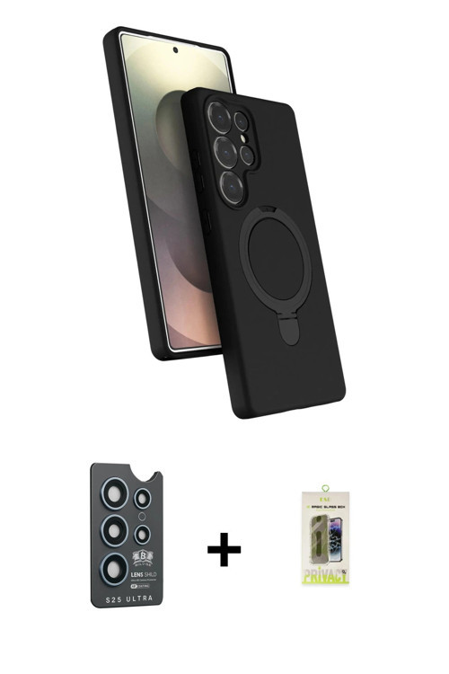 ieg™ Galaxy S25 Ultra Kılıf İz Işık Koleksiyonu - Siyah Joko Magic 5D Hayalet Cam + Lacivert Bilvis