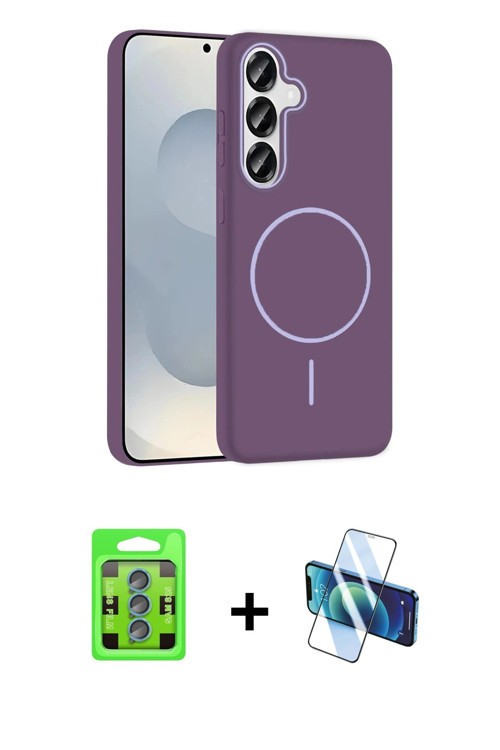 ieg™ Galaxy S25 Kılıf Siluet Doku Özel Seri - Siyah 3D Antistatik Seramik Nano Ekran Koruyucu + Mavi