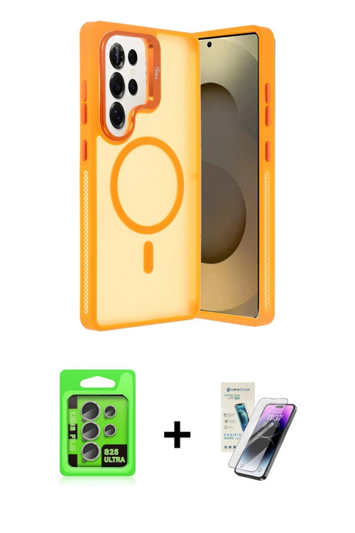 ieg™ Galaxy S25 Ultra Kılıf Akış Form - Şeffaf Pasifik Cam Ekran Koruyucu + Natural Grey Raze Metal