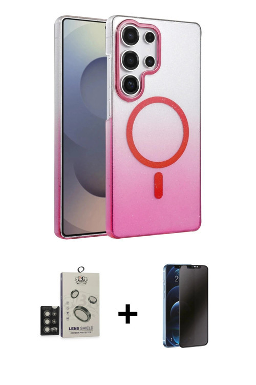 ieg™ Galaxy S25 Ultra Kılıf Ahenk Doku Özel Seri - Siyah 3D Antistatik Hayalet Cam Ekran Koruyucu +