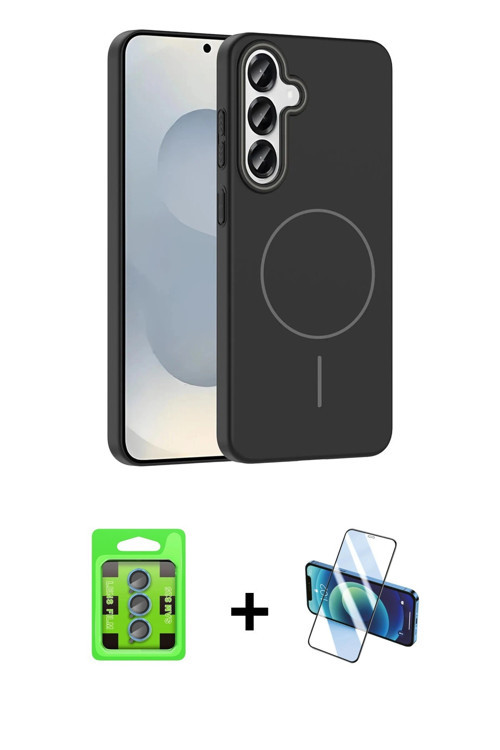 ieg™ Galaxy S25 Kılıf Siluet Doku Özel Seri - Siyah 3D Antistatik Seramik Nano Ekran Koruyucu + Mavi