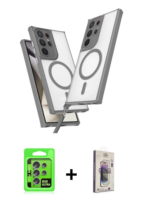 ieg™ Galaxy S25 Ultra Kılıf Atlas Doku Koleksiyonu - Siyah Bilvis 3D Cam Ekran Koruyucu + Natural Gr