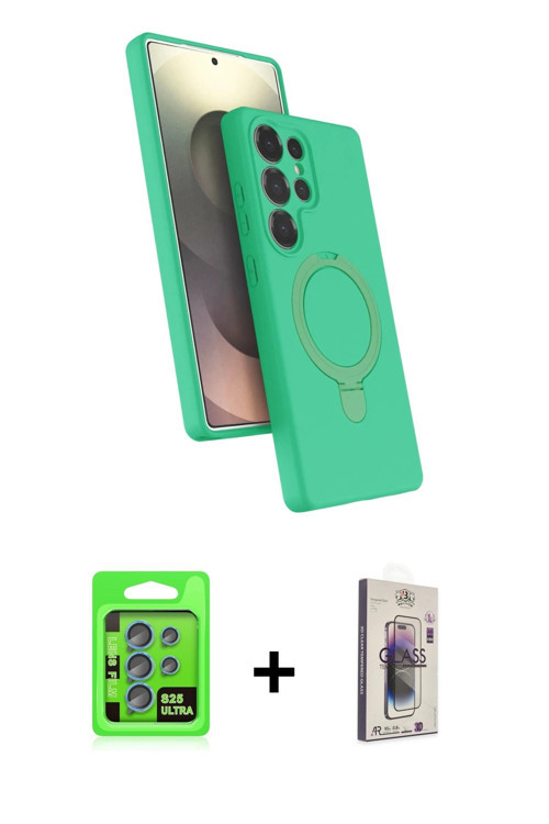 ieg™ Galaxy S25 Ultra Kılıf İz Işık Koleksiyonu - Siyah Bilvis 3D Cam Ekran Koruyucu + Mavi Raze Met