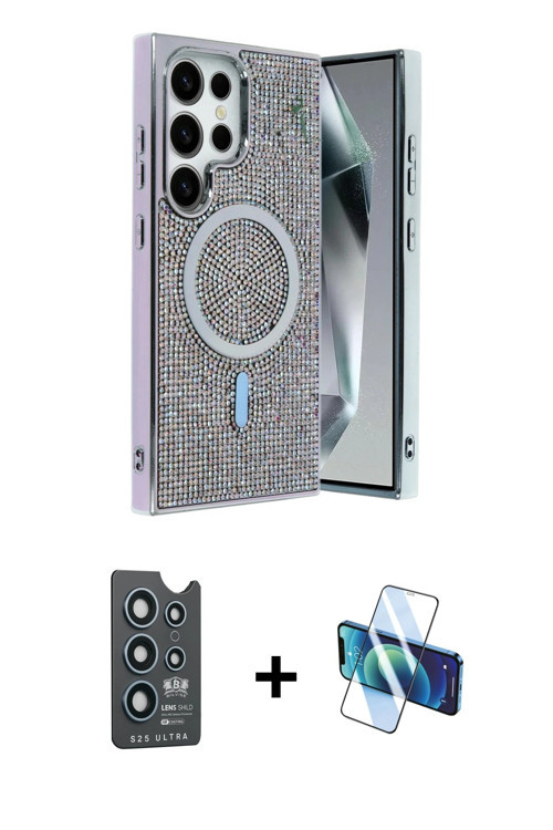 ieg™ Galaxy S25 Ultra Kılıf Eksen Çizgi - Siyah 3D Antistatik Seramik Nano Ekran Koruyucu + Lacivert